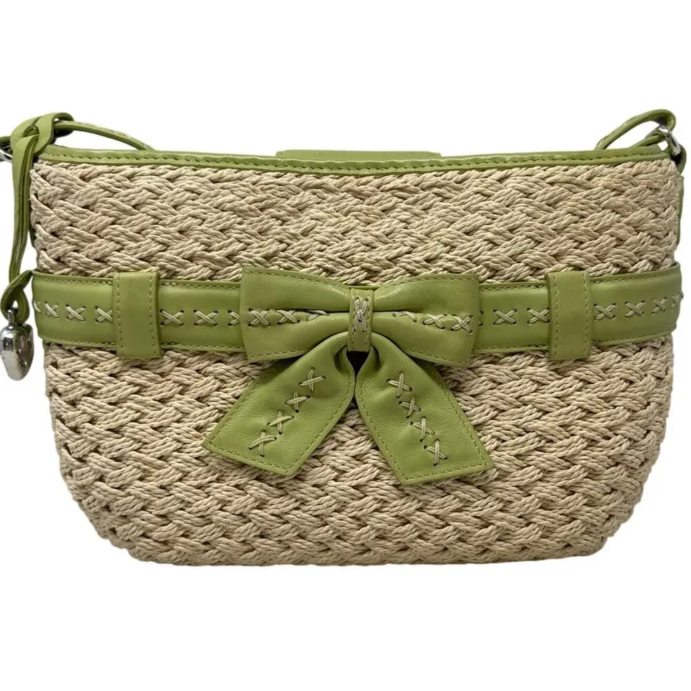 Brighton Ellery Lime Straw Crossbody Bag Heart Charm H70501 w Box